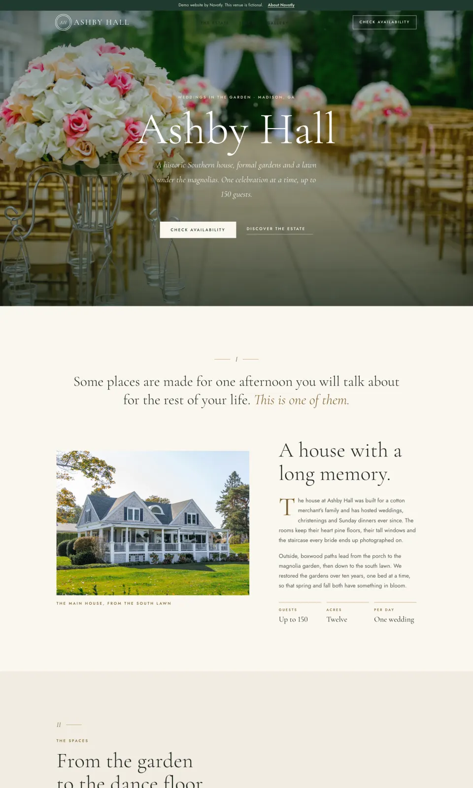 Demo website for a fictional garden estate, Ashby Hall, in Madison, Georgia.